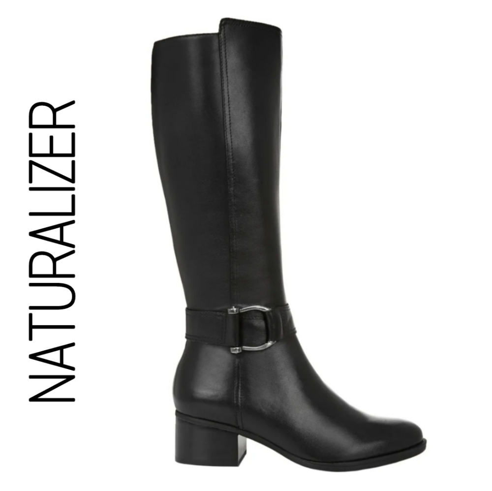 NATURALIZER Women’s Kelso Black Leather Wide-Calf Boots